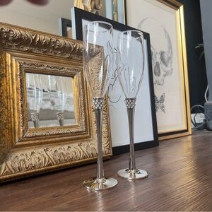 Z Gallerie Champagne Flutes (set of two). Silver plated embellished wedding